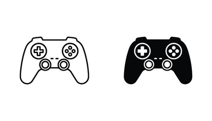 Gaming controller gamepad icon set for video games and entertainment technology in outline and solid styles for gaming community websites and app interface design elements isolated on white background © Echo