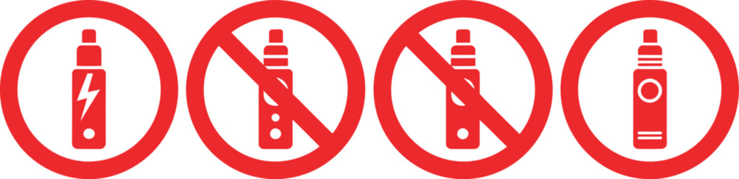 No, smoking and vaping prohibited icon collection designed for indoor regulations, public safety communication, and restricted area signage in modern minimalist vector format.
