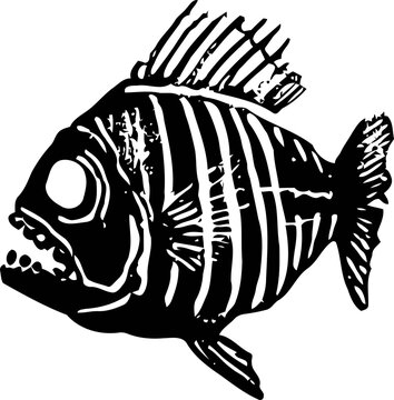 Black anglerfish silhouette with sharp teeth and striped body deep sea predator vector illustration