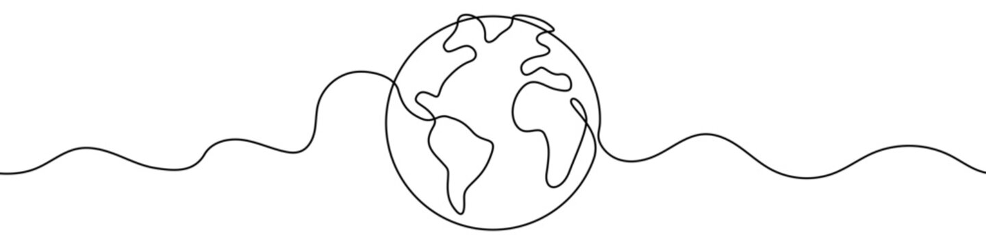 Planet Earth, made in one continuous line. Minimalistic symbol of globalization, ecology, or world travel. Vector illustration.