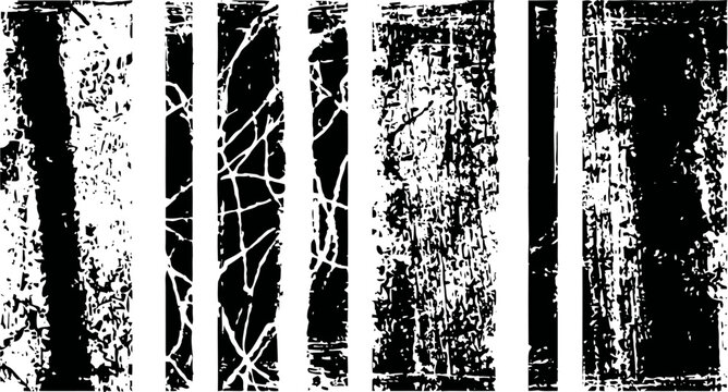 set of six vertical black grunge textures with distressed and scratch effects