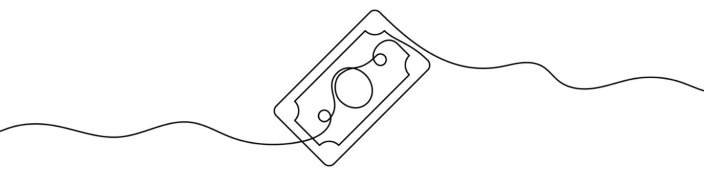 Banknote, made in one continuous line. Minimalistic symbol of finance, wealth, banking, or payment. Vector illustration.