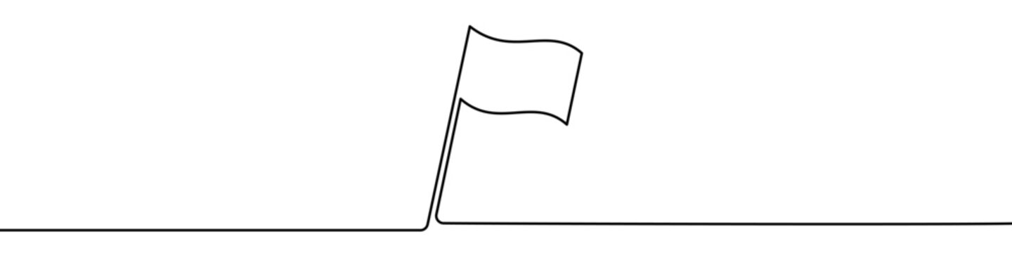 Flag, made in one continuous line. Minimalistic symbol of victory, achieving a goal, patriotism, or a specific location. Vector illustration.