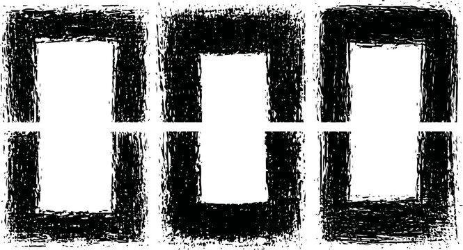 Grunge black rectangle shapes with distressed texture on white background