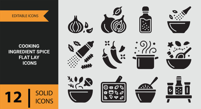 Cooking Ingredient Spice Flat Lay Solid Icons Kitchen Food Collection