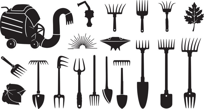 Gardening tools and equipment vector icons set