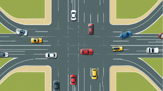 Cars on a Busy Highway Intersection.