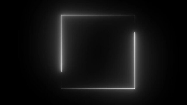 White neon light frame with seamless loop effect, glowing neon white rectangle, live streaming neon text frame animation. 
Animation of glowing neon rectangles abstract background.