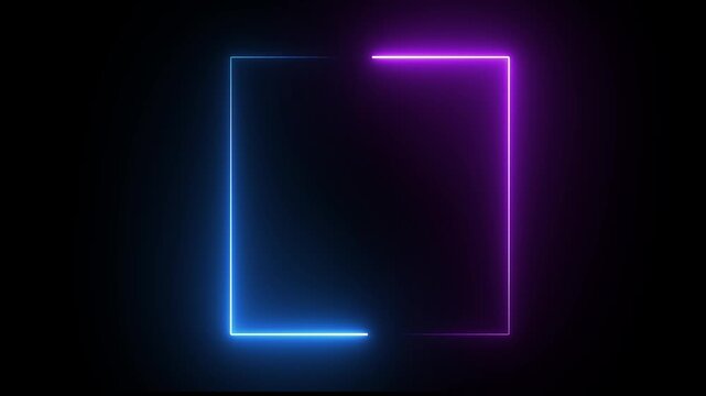 White neon light frame with seamless loop effect, glowing neon white rectangle, live streaming neon text frame animation. 
Animation of glowing neon rectangles abstract background.