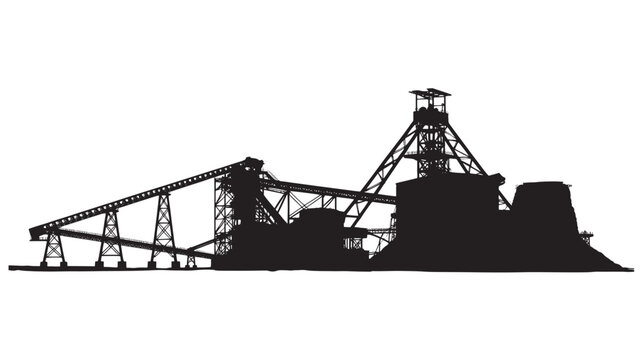 Industrial Coal Mine Silhouette Against White Background For Energy Concepts