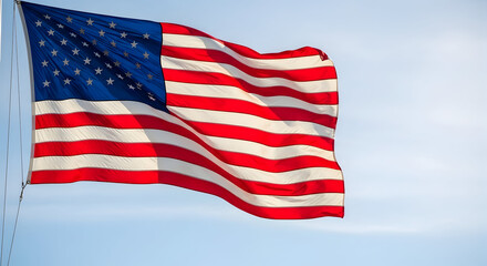 Obraz premium American flag waving in the wind against a clear blue sky high quality professional detailed modern