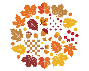 Fototapeta premium Autumn leaves, fall icons, colorful vector set, seasonal graphics