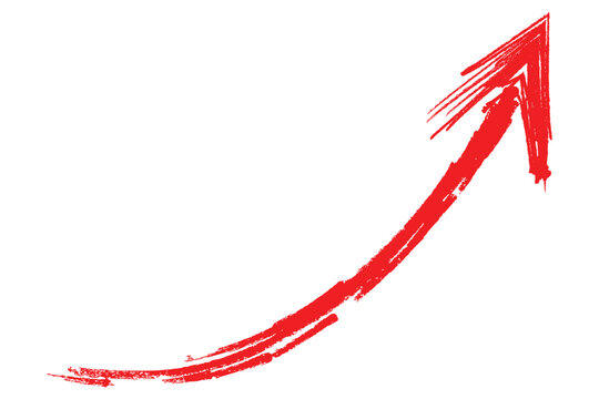 Red arrow with rough brush strokes pointing upwards symbolizing business growth