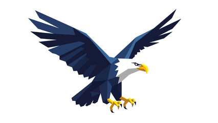 Fototapeta premium Low Poly Eagle Flying, Majestic Bird of Prey, Geometric Design, White Background