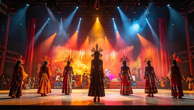Dancers performing on stage with lights.