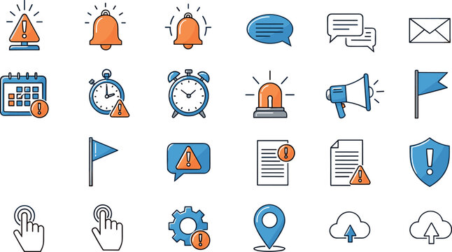 Alert Notification Icon Set With Warning Bells Messages Email Calendar Security And Upload Symbols Vector Illustration