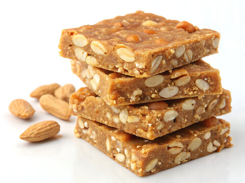 Makar Sankranti chikki peanut brittle stack, realistic crunchy texture close-up