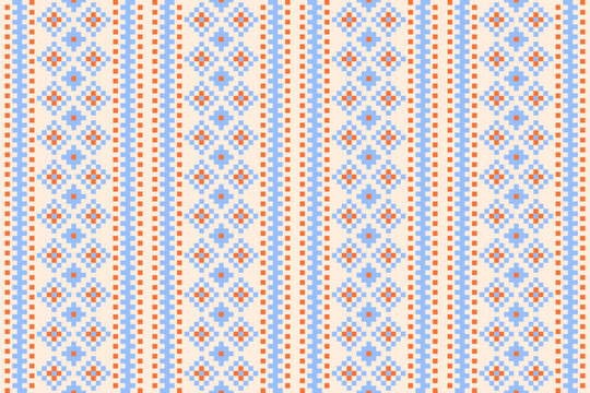 Pastel repeating pattern seamless pixel use for fabric, clothing, textile, cloth bag, carpet, embroidery style, background, wallpaper, home decoration elements, mosaic.