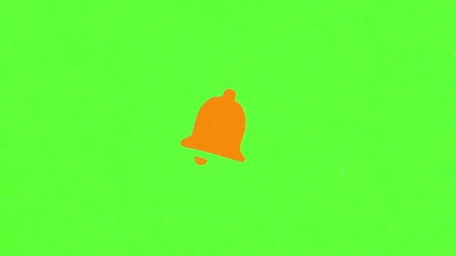 Vibrant orange notification bell icon displayed on a bright green screen background, ideal for digital interface alerts, app prompts, and communication signals