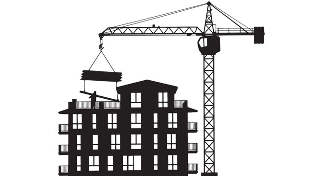 Construction Crane Lifting Building Section For Architecture And Engineering Concepts