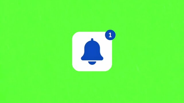 Digital notification bell icon with a new message alert on a vibrant green screen. Representing important updates, social media engagement, and application alerts