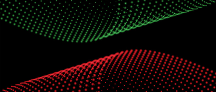 Abstract technology red greeb particles circle wave curve background vector
