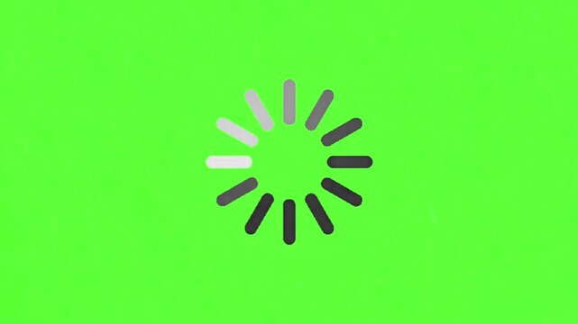 Green screen loading spinner animation. A circular graphic with segments gradually filling in, indicating a loading process or buffering state