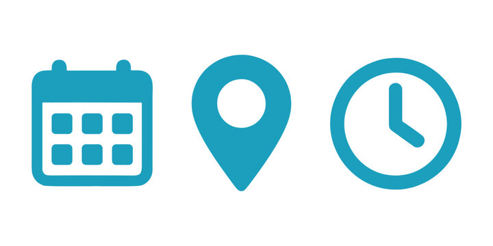 Minimalist Calendar Location Pin and Clock Icons for Schedule and Event Design. invitation and business card PNG. for overlay banners. poster.