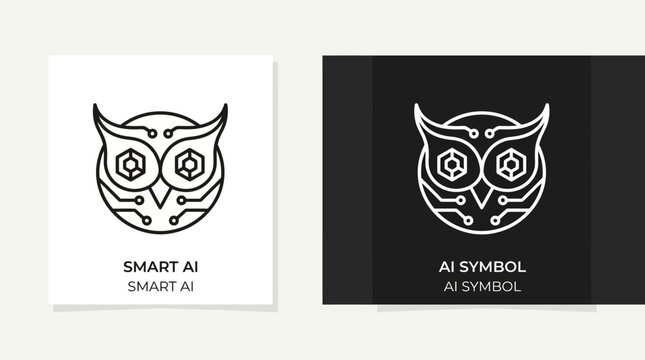 Minimalist owl logo for AI branding, a clean line-art emblem ideal for tech startups, digital branding and modern corporate identity.