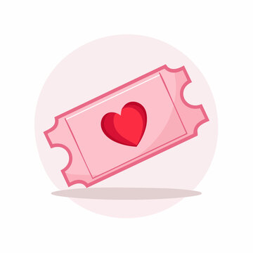Pink Ticket with Red Heart Icon