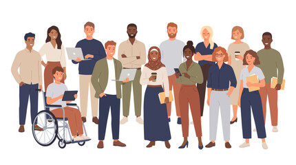 Fototapeta premium Diverse group of people standing together in casual attire, representing unity, inclusion, and community.