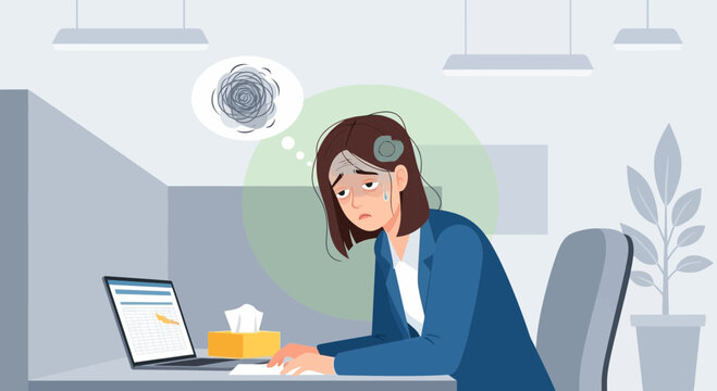 Woman Experiencing Stress And Work Pressure At Her Office Desk Feeling Overwhelmed