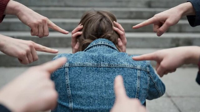 Public shaming, Bullied Man or Public Accusation Concept, social pressure, guilt, and bullying.