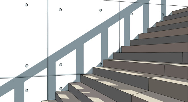 Architectural rendering of a concrete staircase with bold shadows and minimal design