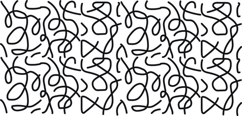 A high-contrast seamless pattern composed of thick solid black lines intertwined in a complex doodle. This bold graphic design works perfectly as a modern wallpaper or striking textile print © Nazmul