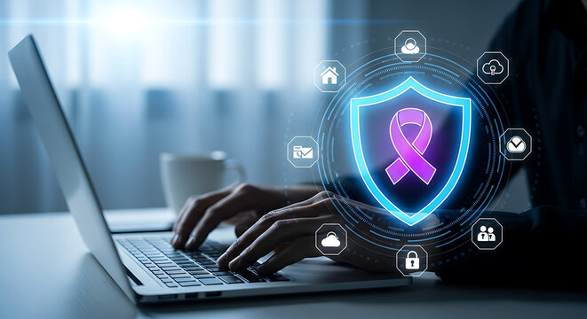 Cybersecurity Shield Icon with Ribbon Overlay Protects Digital Assets and Data