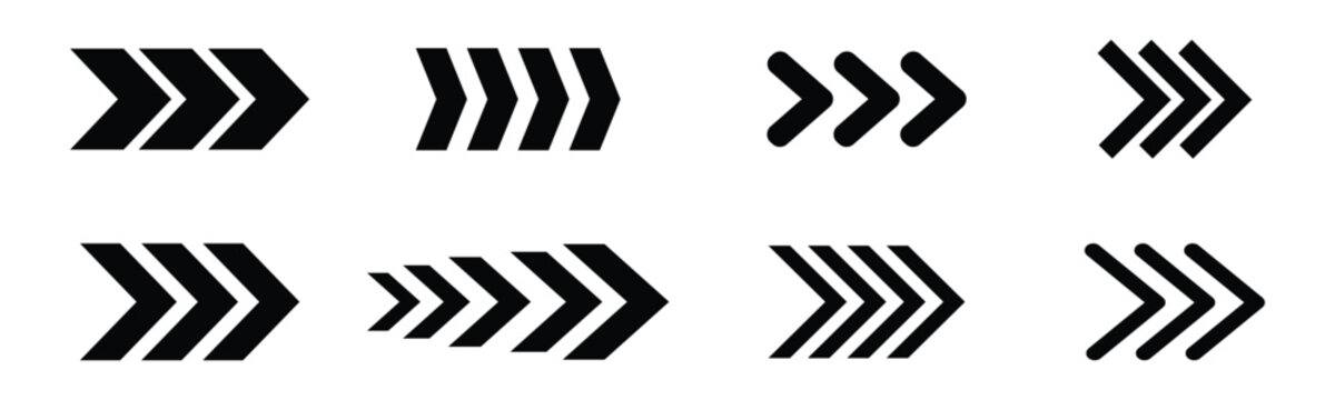Premium black chevron arrow set for fast forward navigation