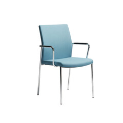 Obraz premium Light blue fabric office chair with chrome metal legs on a white background isolated