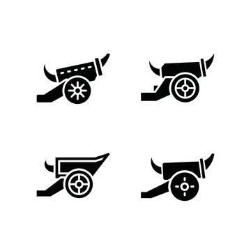 Vintage Cannon Icons Set, Old Artillery Weapon Symbols