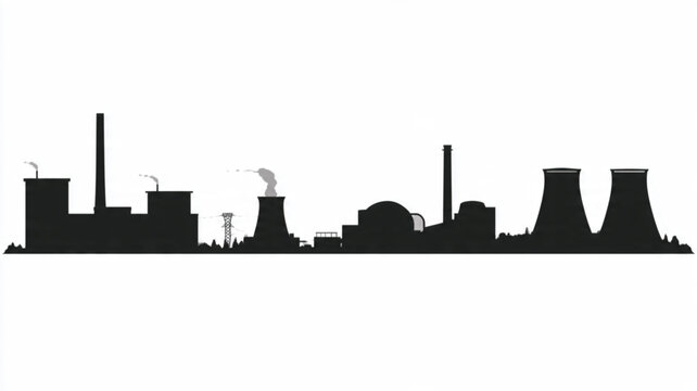 Industrial factory buildings and cooling towers.