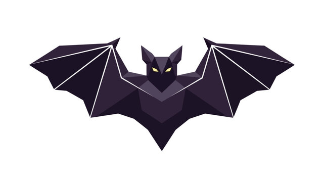 Geometric Bat Icon, Dark Wings, Yellow Eyes, White Background, Halloween Symbol
