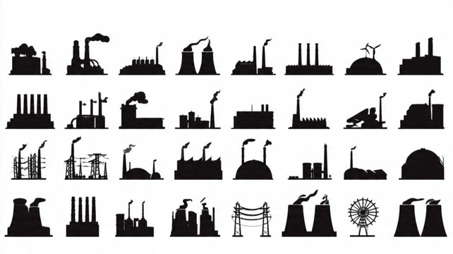Industrial factory buildings and smokestacks.
