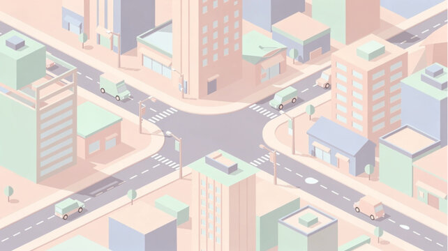 Cityscape with buildings and roads intersection.