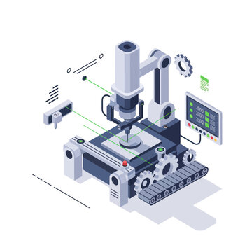 Isometric Industrial Robot Arm for Precision Manufacturing and Automation.