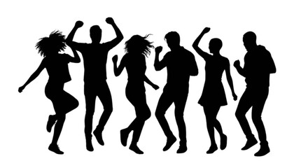 Fototapeta premium Silhouette group of people dancing together joyfully isolated on transparent background, Vector