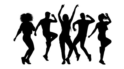 Fototapeta premium Silhouette group of people dancing together joyfully isolated on transparent background, Vector