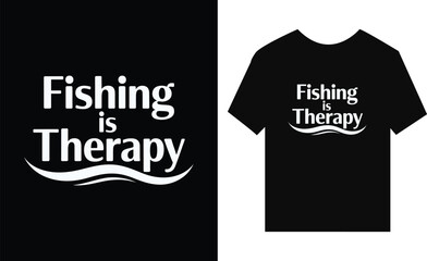 Fototapeta premium Fishing is therapy typography with wave relaxation