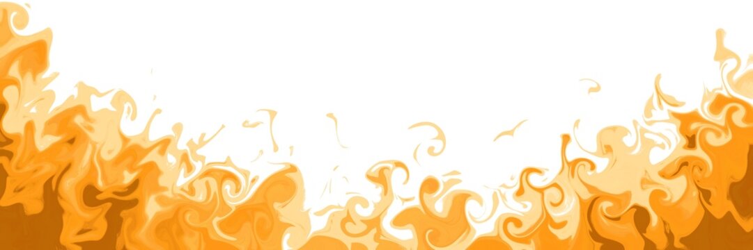 Bright orange and yellow flames spreading along the top of white horizontal banner. Vibrant and energetic fire border perfect for summer, heat, and lively designs.