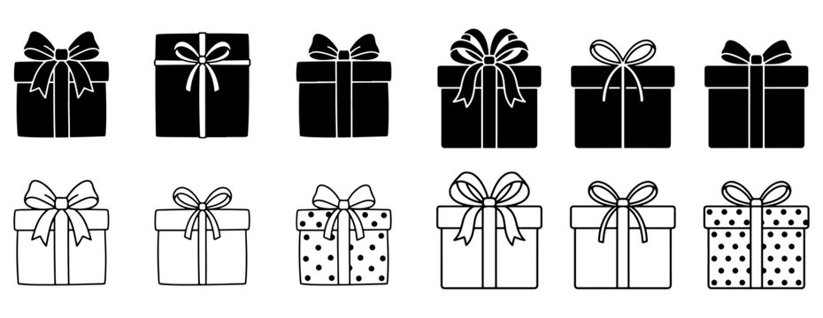 Gift box icon vector set isolated on white background, festive present collection for birthday and holiday celebration design