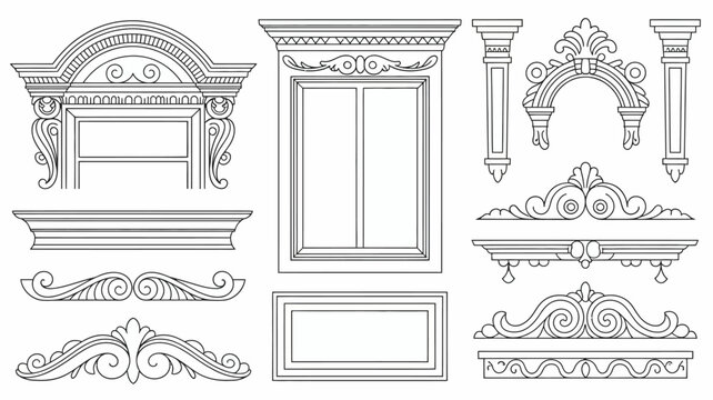 ornate window and door frame line art collection on a white background high quality professional detailed